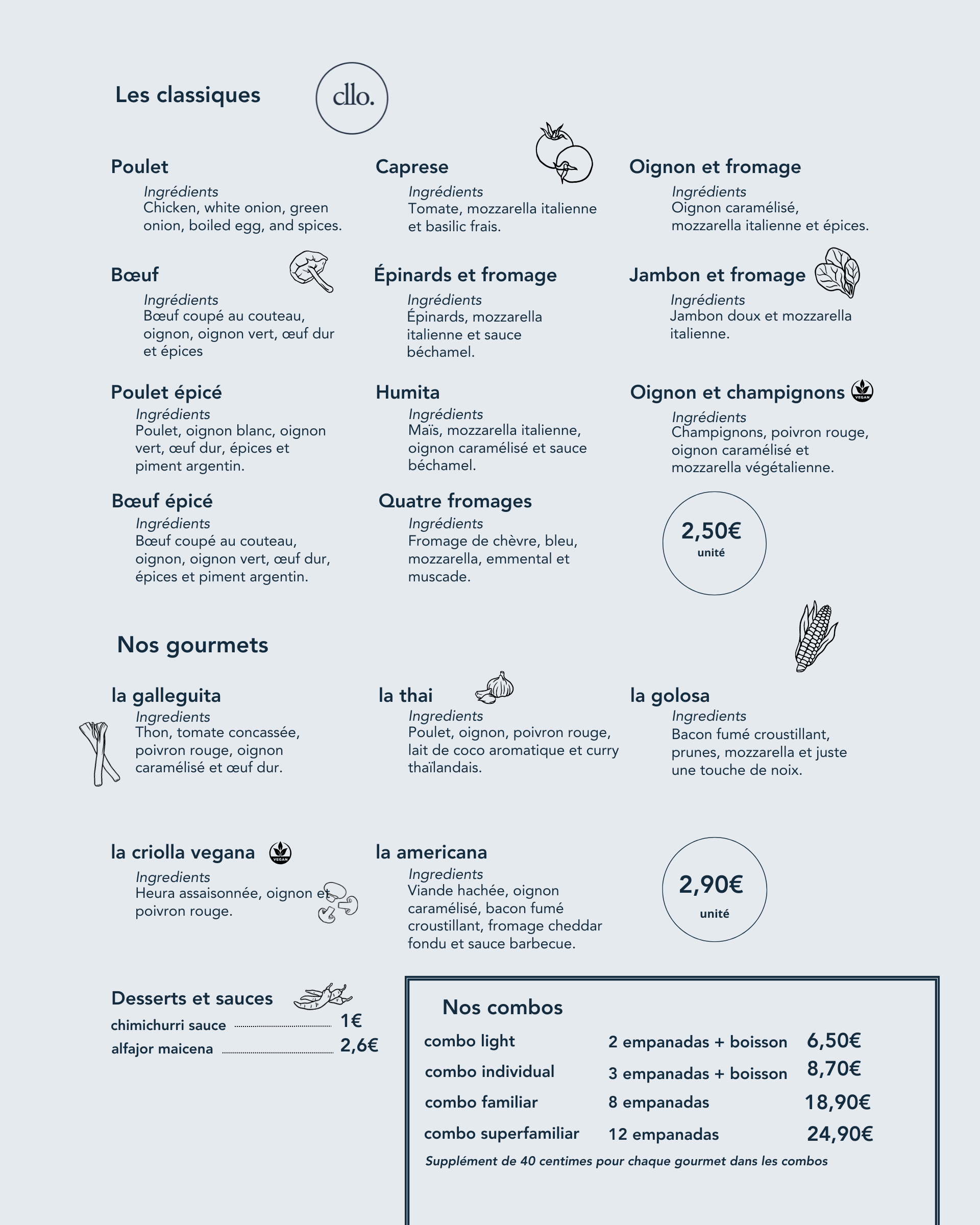 Menu des Empanadas Argentines en Français